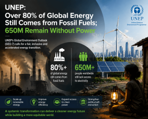 UNEP: Over 80% of global energy still comes from fossil fuels; 650 million remain without power