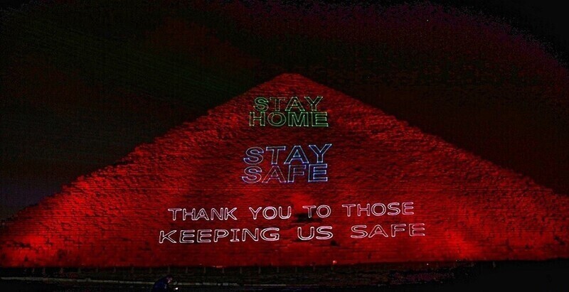 Egypt’s Khufu Pyramid lit up to call on people “stay at home”