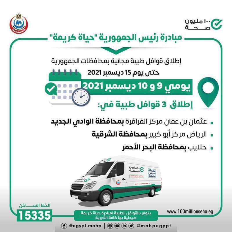 غدًا.. 3 قوافل طبية بالمحافظات ضمن «حياة كريمة»