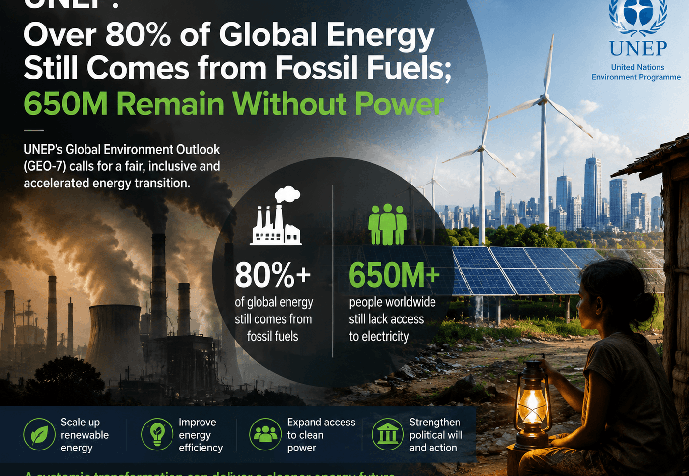 UNEP: Over 80% of global energy still comes from fossil fuels; 650 million remain without power